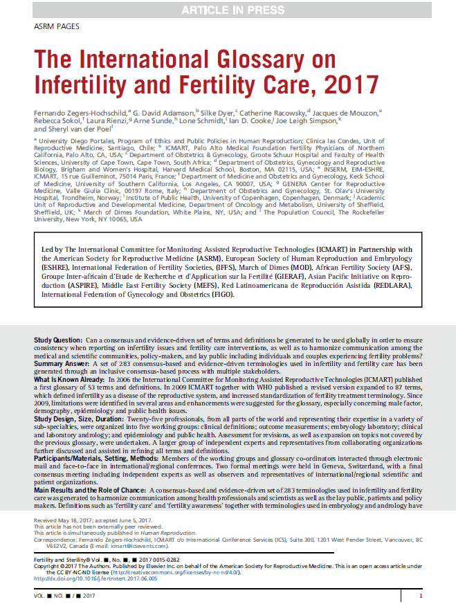 The International Glossary on Infertility and Fertility Care, 2017